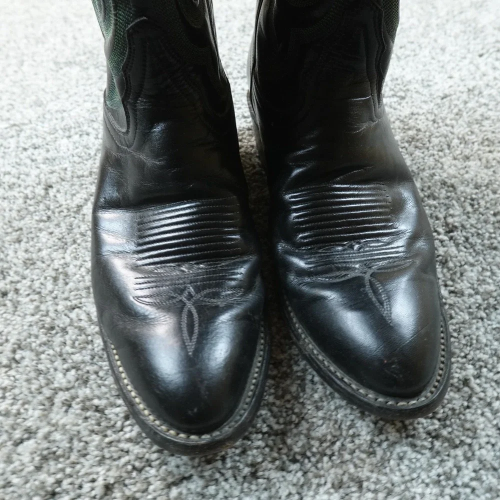 VTG Tony Lama Cowboy Boots Mens 8D Black Green Rodeo Exotic Western 70s 80s USA